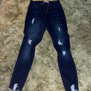 dark blue ripped high rise jeans